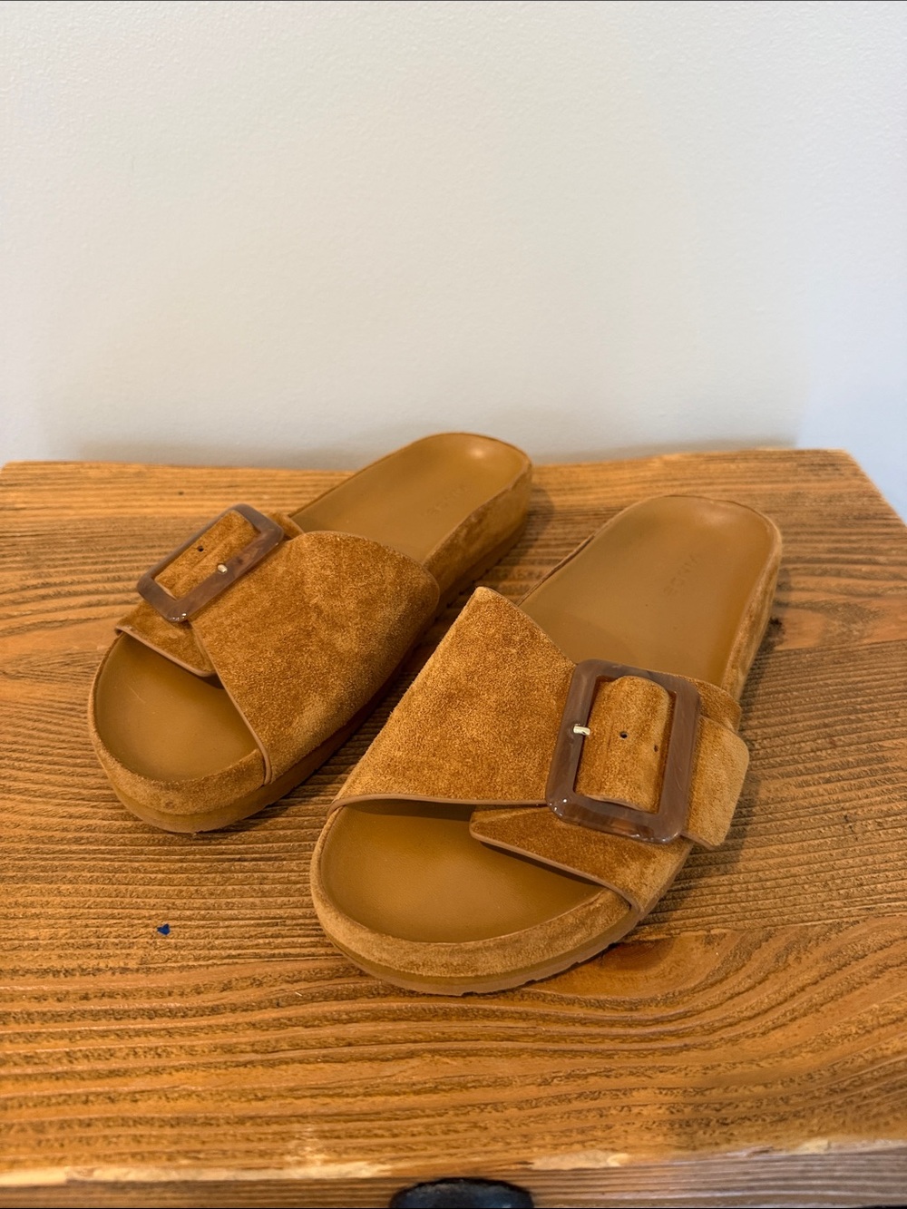 Vince Tan Suede Sandals with Buckle, 7.5